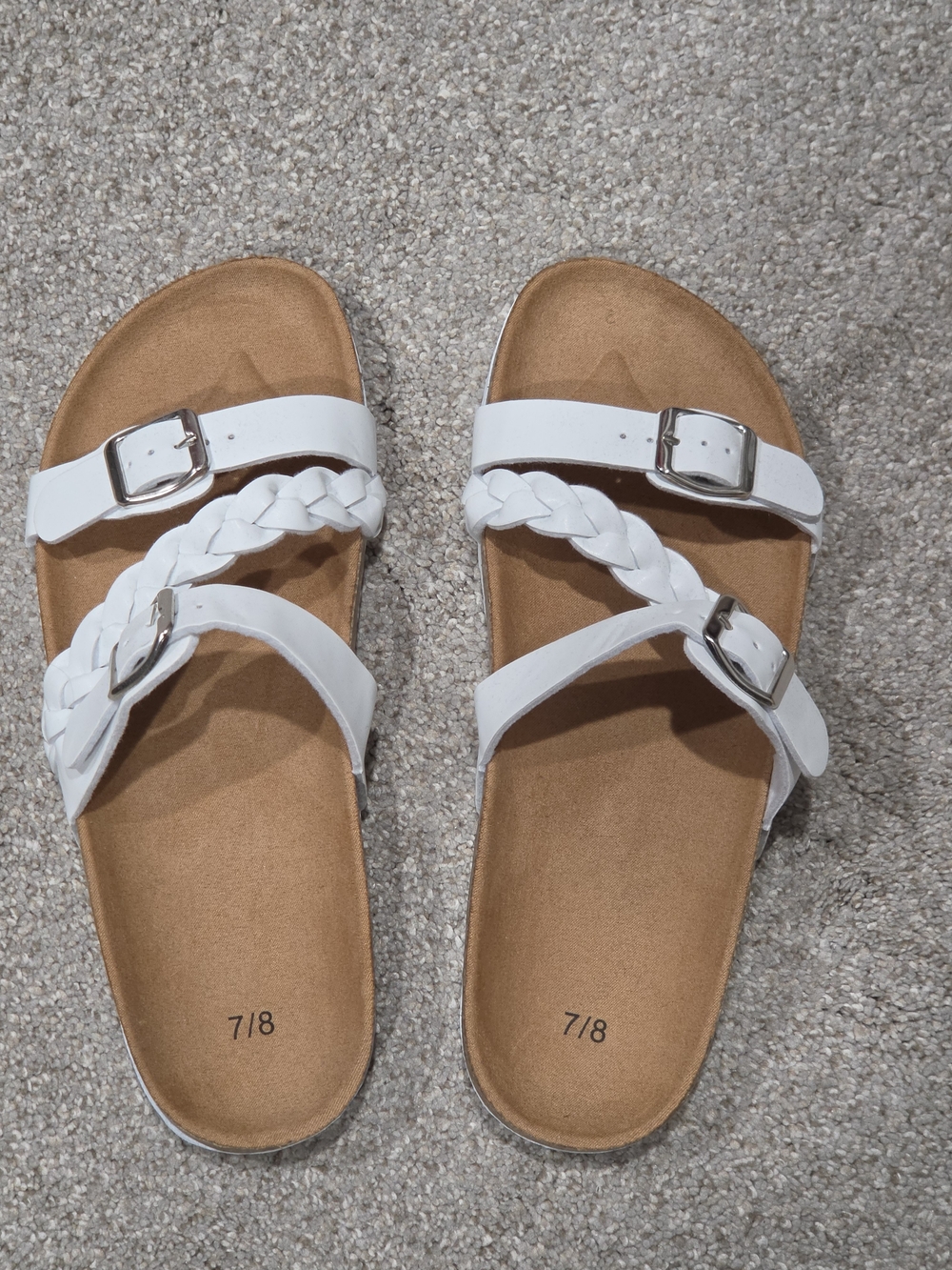 Women’s White Braided Strap Slide Sandals